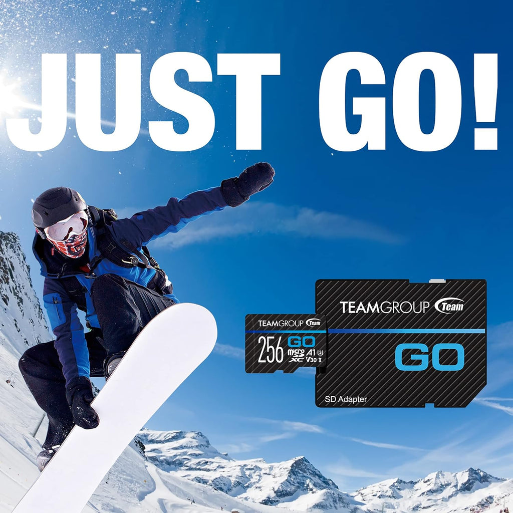 TEAMGROUP GO Card 256GB x 3 PACK Micro SDXC UHS-I U3 V30 4K for GoPro & Drone & Action Cameras High Speed Flash Memory Card with Adapter for Outdoor Sports, 4K Shooting, Nintendo-Switch TGUSDX256GU362