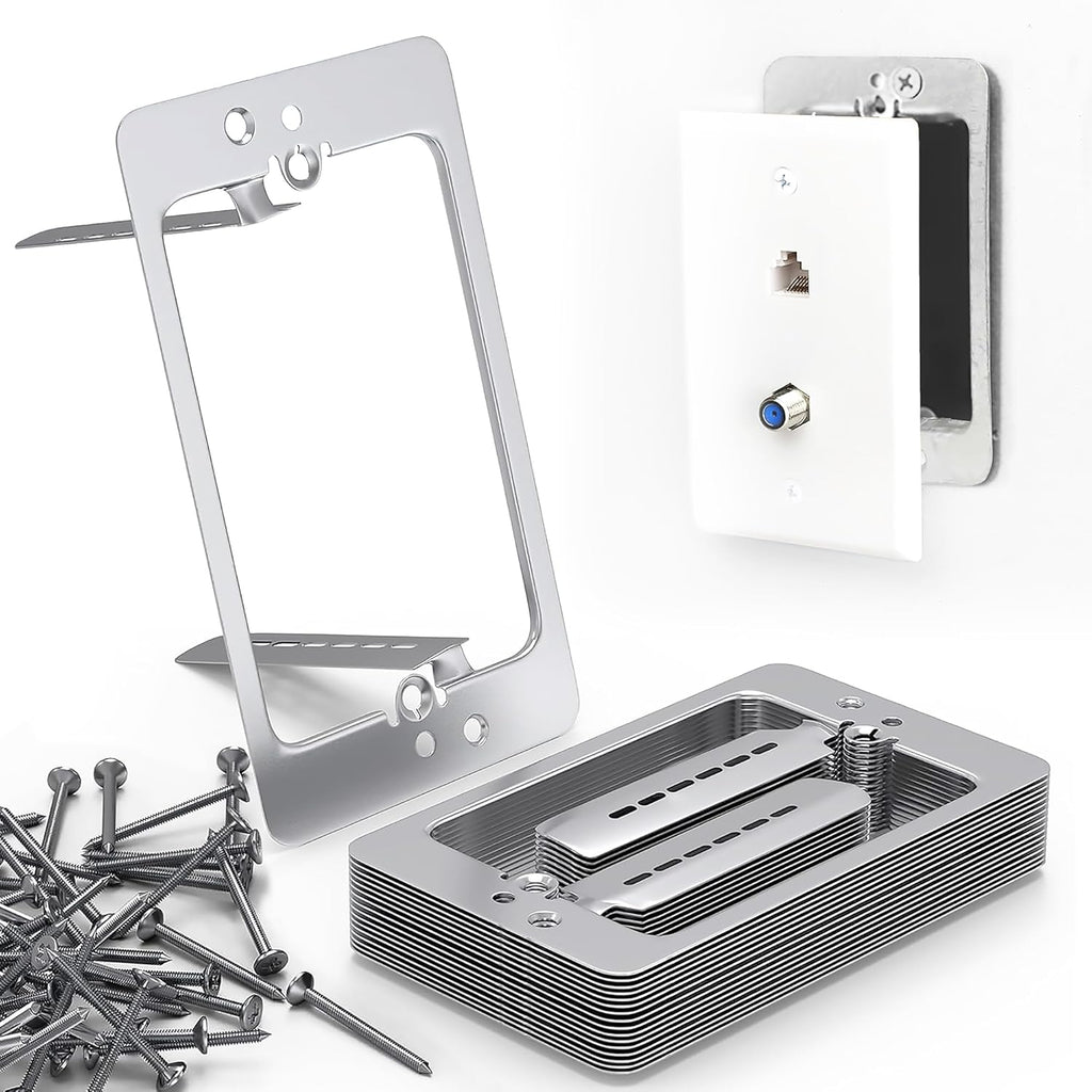 LV1 Low Voltage Mounting Bracket 1 Gang (10 Pack) – Single Gang Drywall Brackets for Fixing Loose Outlets or Adding New Outlet Wall Plates, Telephone Wires, Network Cables, HDMI, Silver