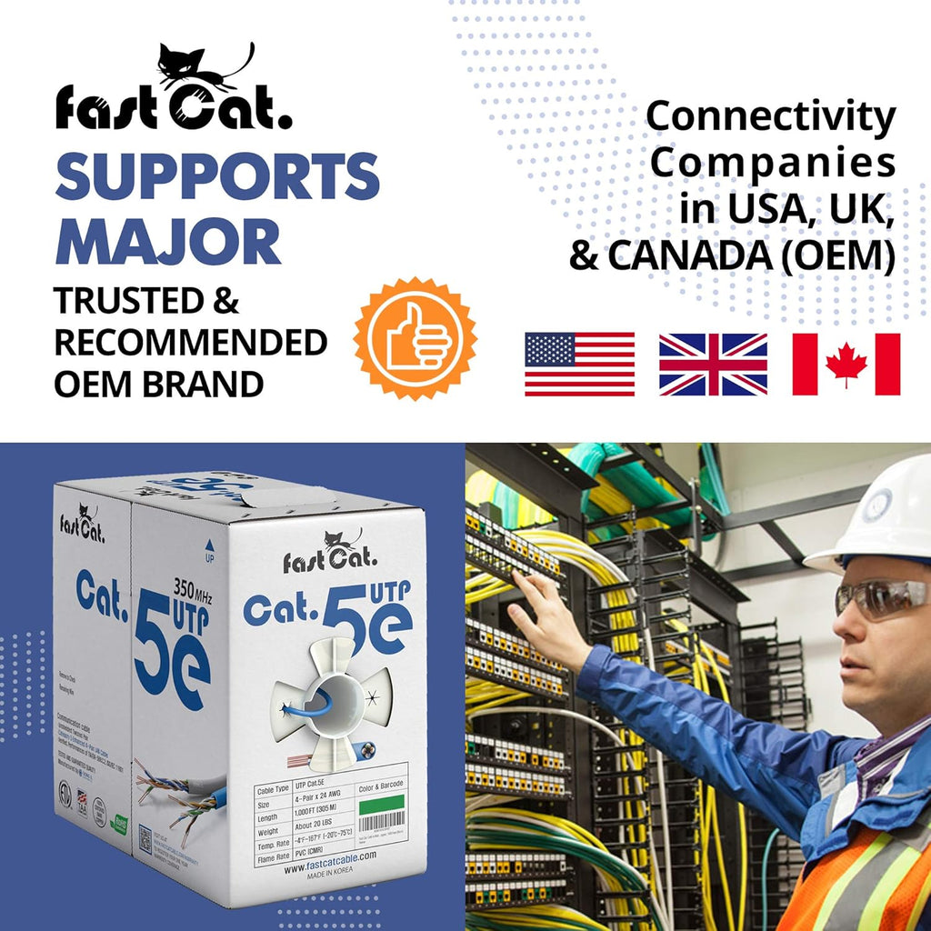 fast Cat. Cat5e Ethernet Cable 1000ft - 24 AWG, CMR, Insulated Bare Copper Wire Cat 5 ethernet Cable with FastReel - 350MHZ / Gigabit Speed UTP Cable Cat5e - CMR (Pink)