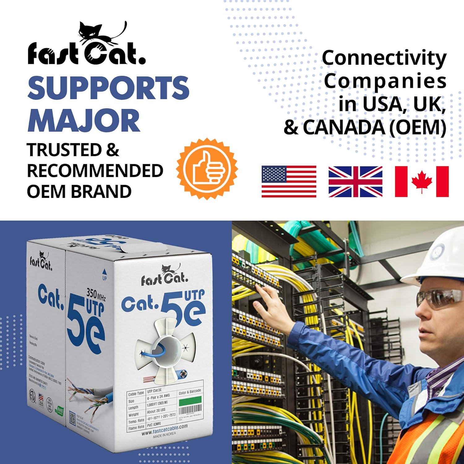 fast Cat. Cat5e Ethernet Cable 1000ft - 24 AWG, CMR, Insulated Bare Copper Wire Cat 5 ethernet Cable with FastReel - 350MHZ / Gigabit Speed UTP Cable Cat5e - CMR (Red)