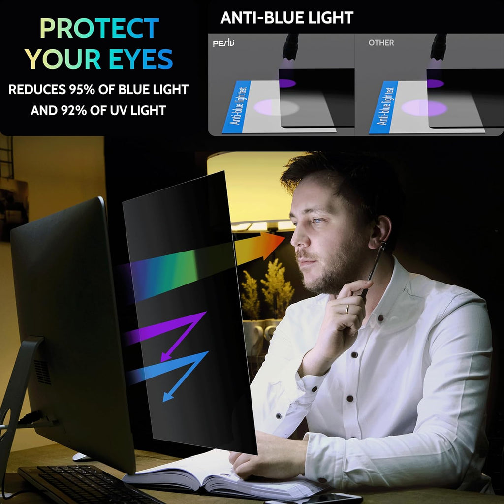 [2 Pack] 32 Inch Privacy Screen for Computer Monitor 16:9 Aspect Ratio, Eye Protection Anti Blue Light Glare Shield, 32inch Removable Black Blackout Anti Spy Desktop Security Private Filter