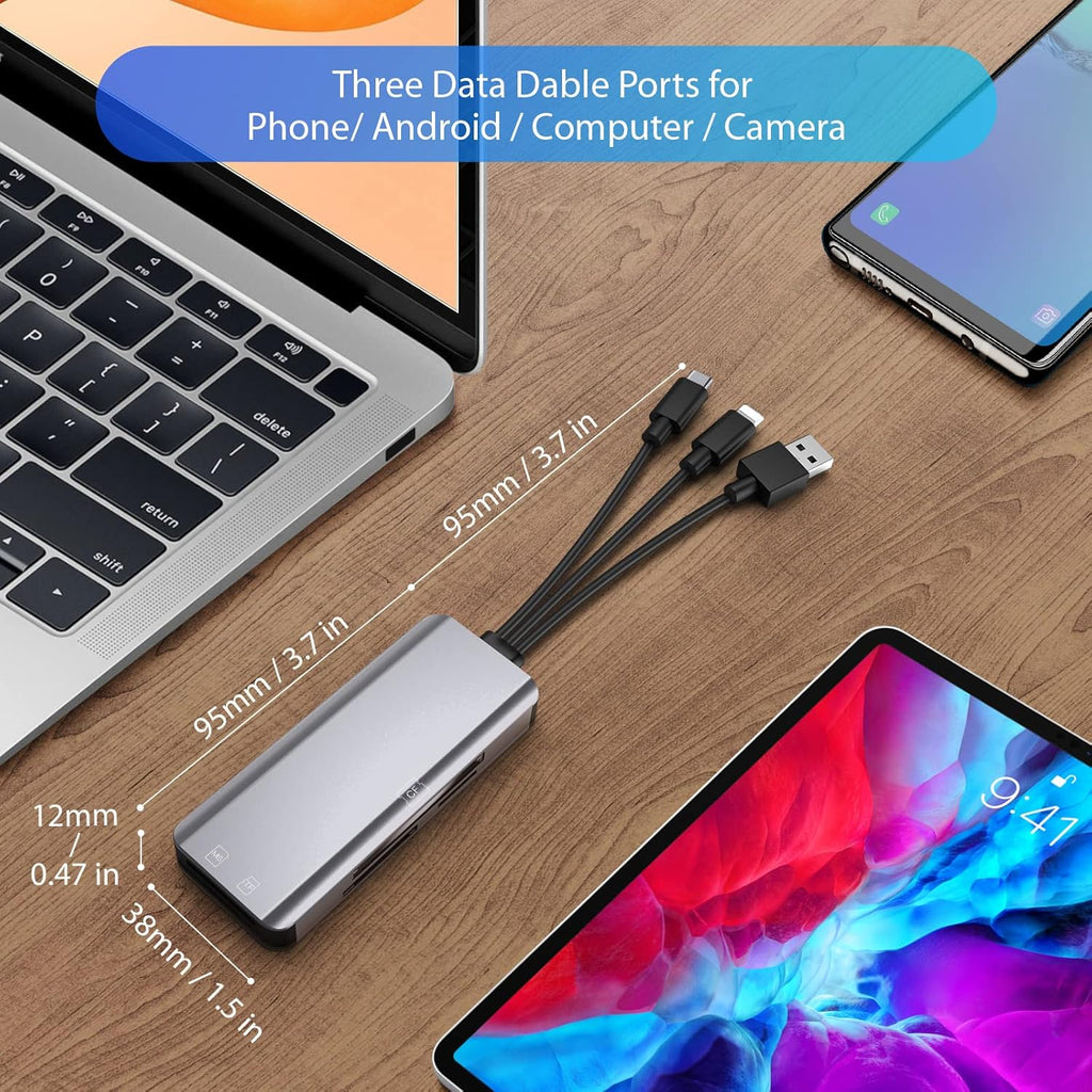 5-in-1 Multi Memory Card Reader,Aluminum SD/TF/CF/MS/M2/Micro SD Card Reader Adapter for i-Phone/i-Pad USB C and USB A Devices,No Application Required Plug and Play
