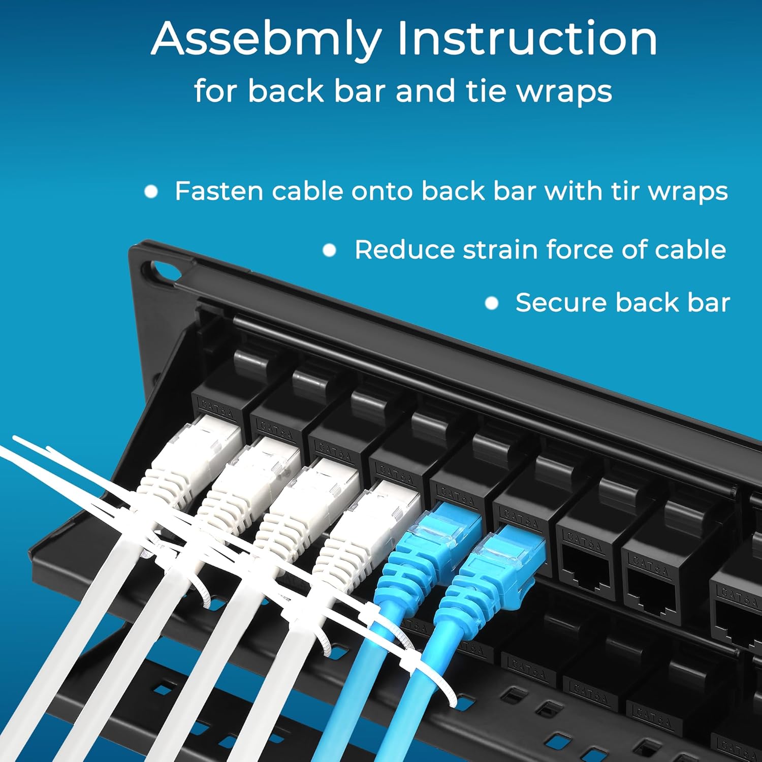 Rapink Patch Panel 48 Port Cat6A with Inline Keystone 10G Support, Pass-Thru Coupler UTP 19-Inch with Removable Back Bar, 1U Network Patch Panel for Cat6A,Cat6, Cat5e, Cat5 Cabling
