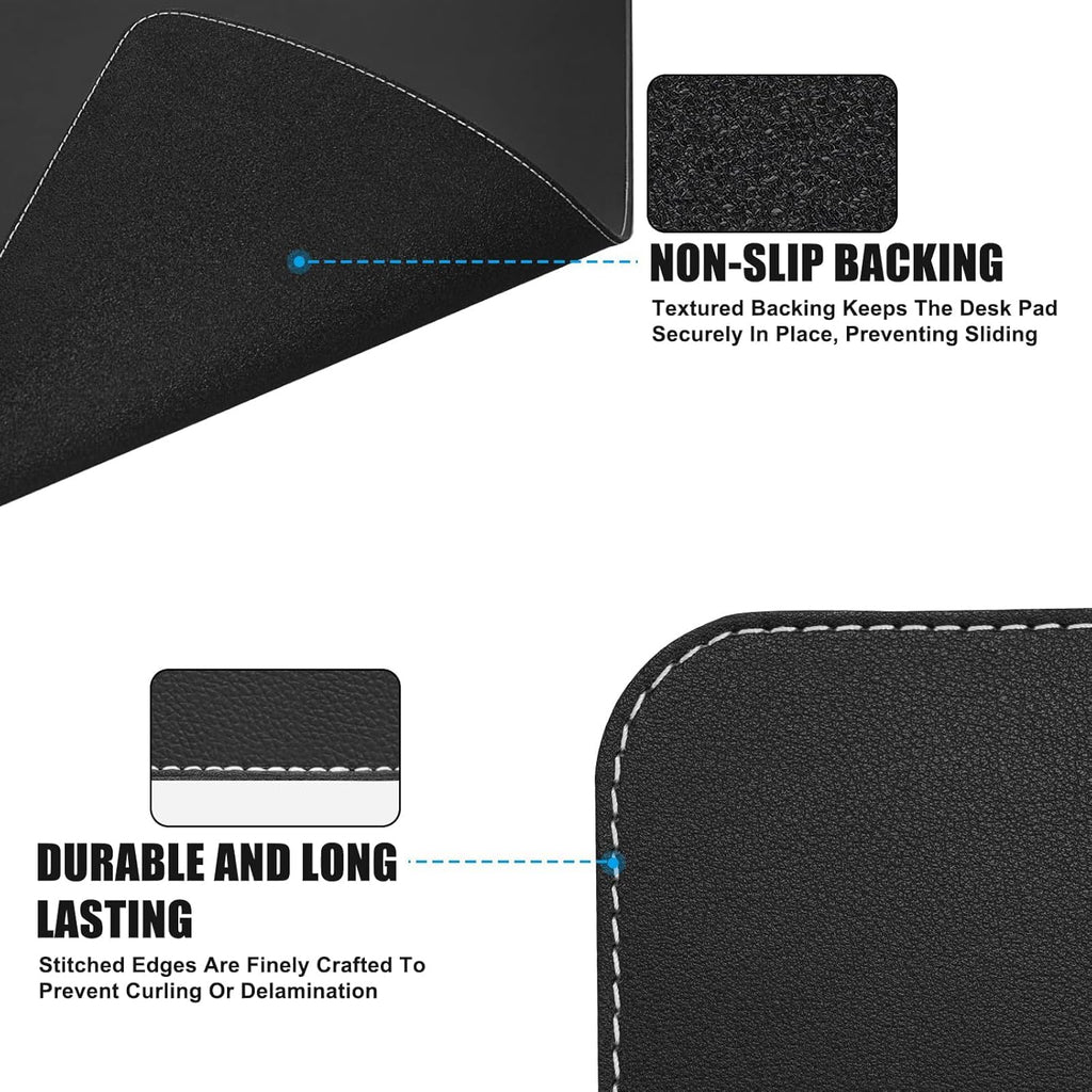Desk Mat with Lip & Reinforced Stitched Edge|Non-Slip Waterproof PU Leather Desk Pad|Ergonomic Keyboard Mouse Pad With edge Protector|for Office, Home, Study(23.6" x 16.5",Black)