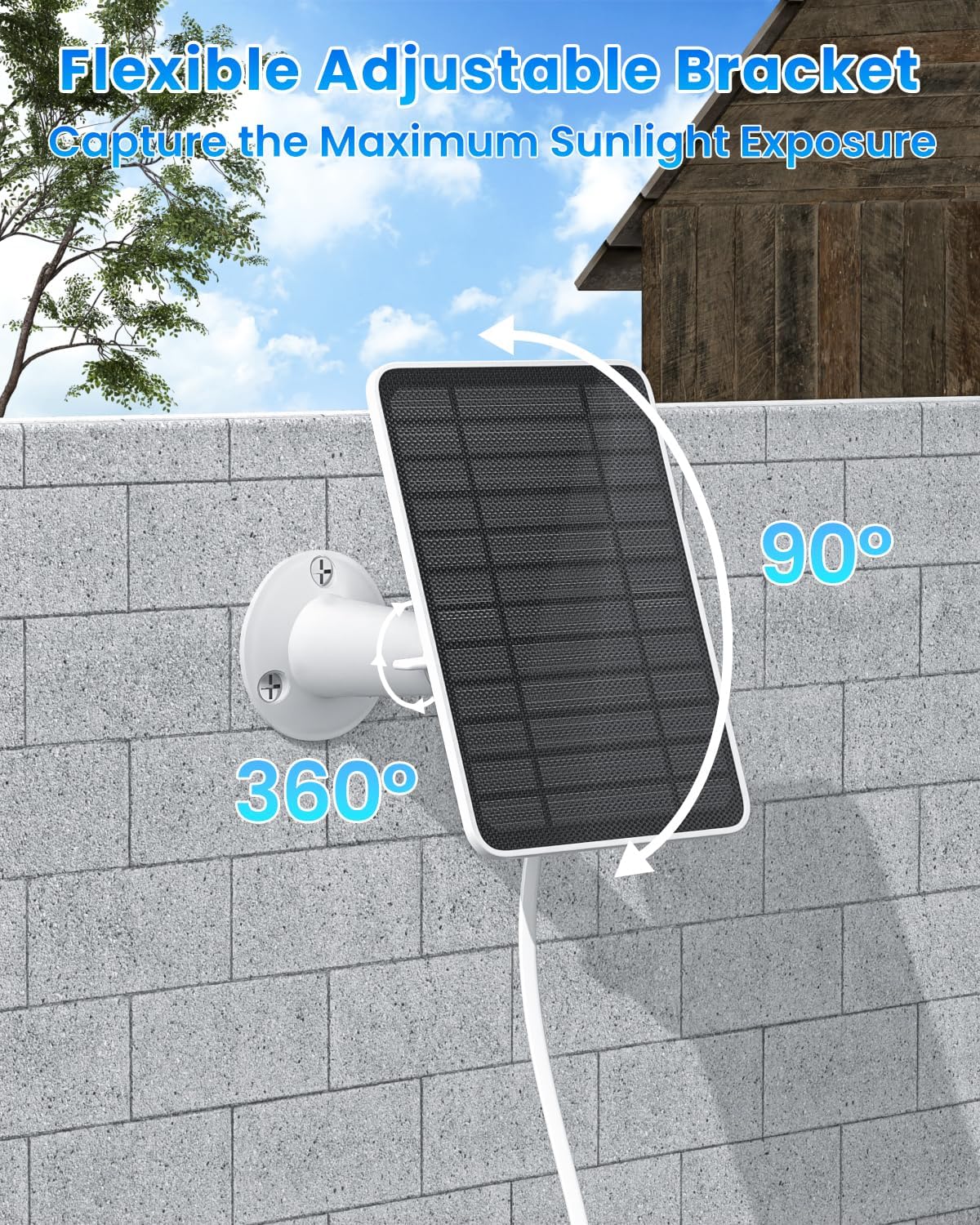5W Solar Panel for Ring Camera, Solar Panel Charger Compatible with Ring Spotlight Plus/Pro Stick Up Outdoor Cam Battery, 9.8ft Cable with USB-C to Barrel Plug Adapter & Micro-USB Adapter, 3 Pack