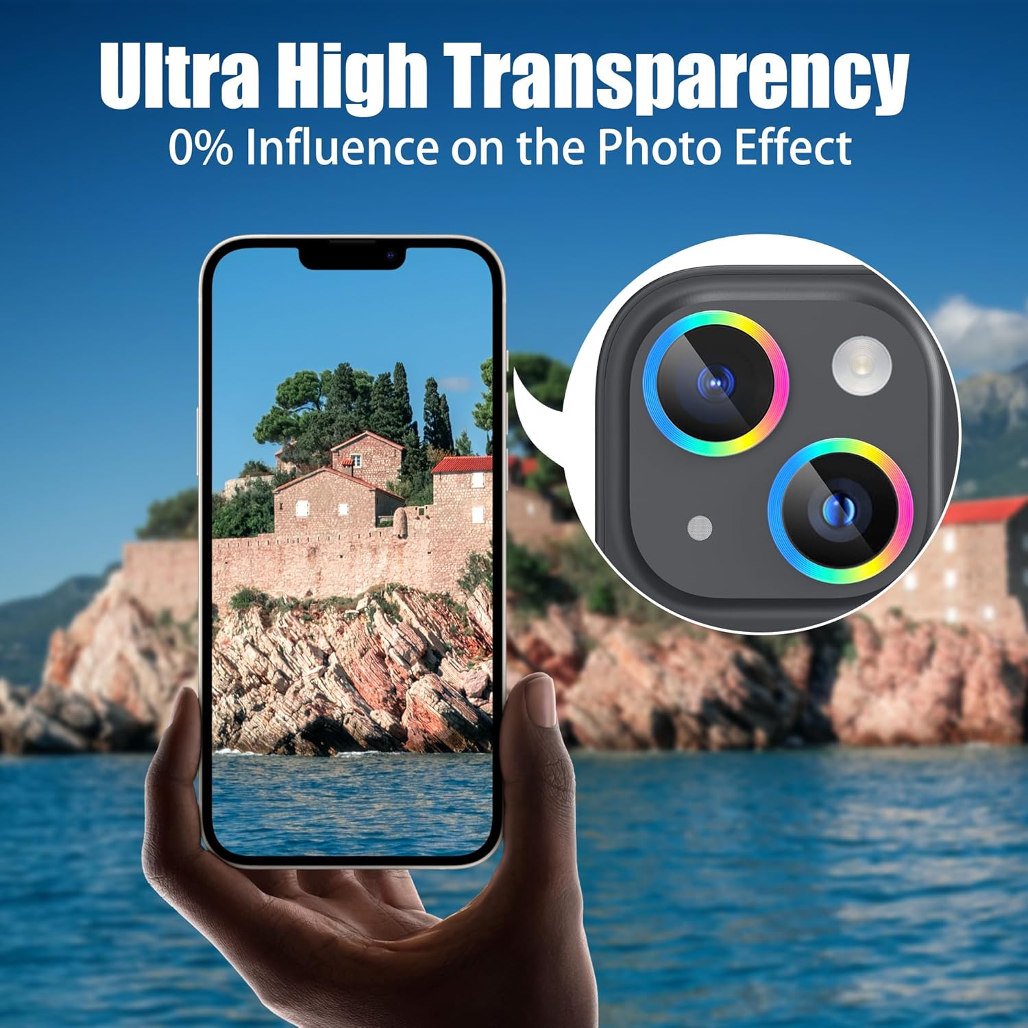 AGVEE 3+3 6 Pack for iPhone 15 6.1" / 15 Plus 6.7" Camera Lens Cover Protector, Metal Ring 9H Tempered HD Glass Camera Cover Protector Film, Black
