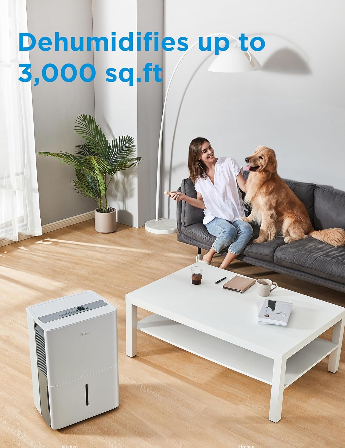 Midea 3,000 Sq. Ft. Energy Star Certified Dehumidifier With Reusable Air Filter 35 Pint - Ideal For Basements, Large & Medium Sized Rooms, And Bathrooms (White)