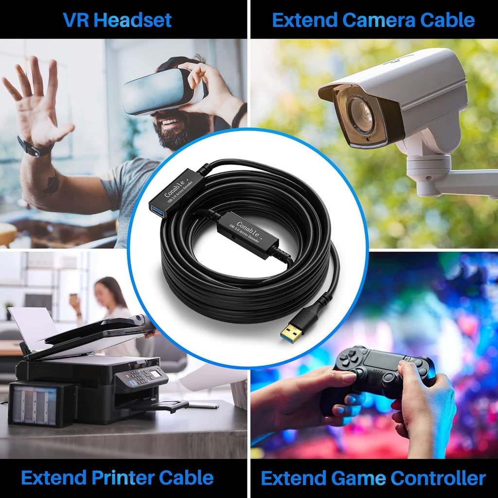 USB 3.0 Active Extension Cable 40 Feet, Long USB Type-A Male to Female Extender Cord, Built-in 2 Signal Booster Smart Chips, 5Gbps Transfer, for Printer, Xbox, Webcam, VR, Hard Drive, USB Hub and More