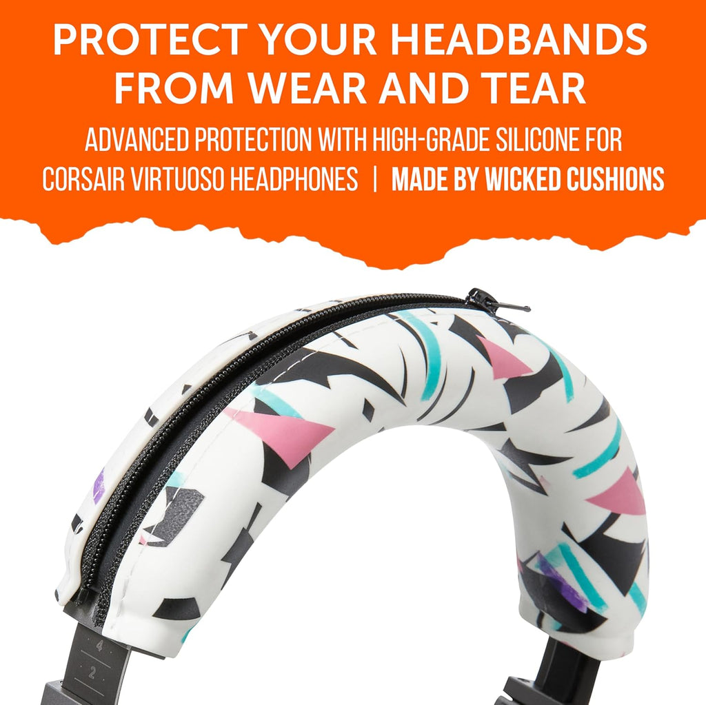 WC BandZ Virtuoso V2 - Silicone Headband Cover for Corsair Virtuoso Headphones by Wicked Cushions | Machine Washable, No More Flaking Leather | for Virtuoso Wireless, XT, and SE | 90's White