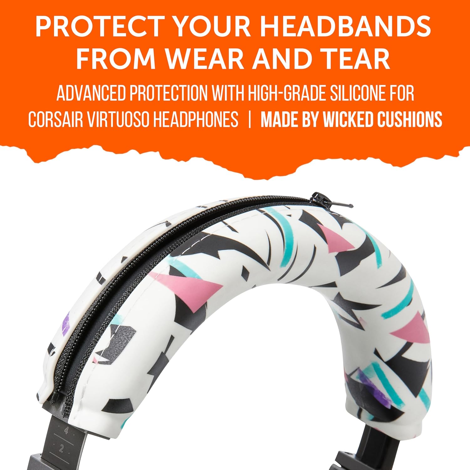 WC BandZ Virtuoso V2 - Silicone Headband Cover for Corsair Virtuoso Headphones by Wicked Cushions | Machine Washable, No More Flaking Leather | for Virtuoso Wireless, XT, and SE | 90's White