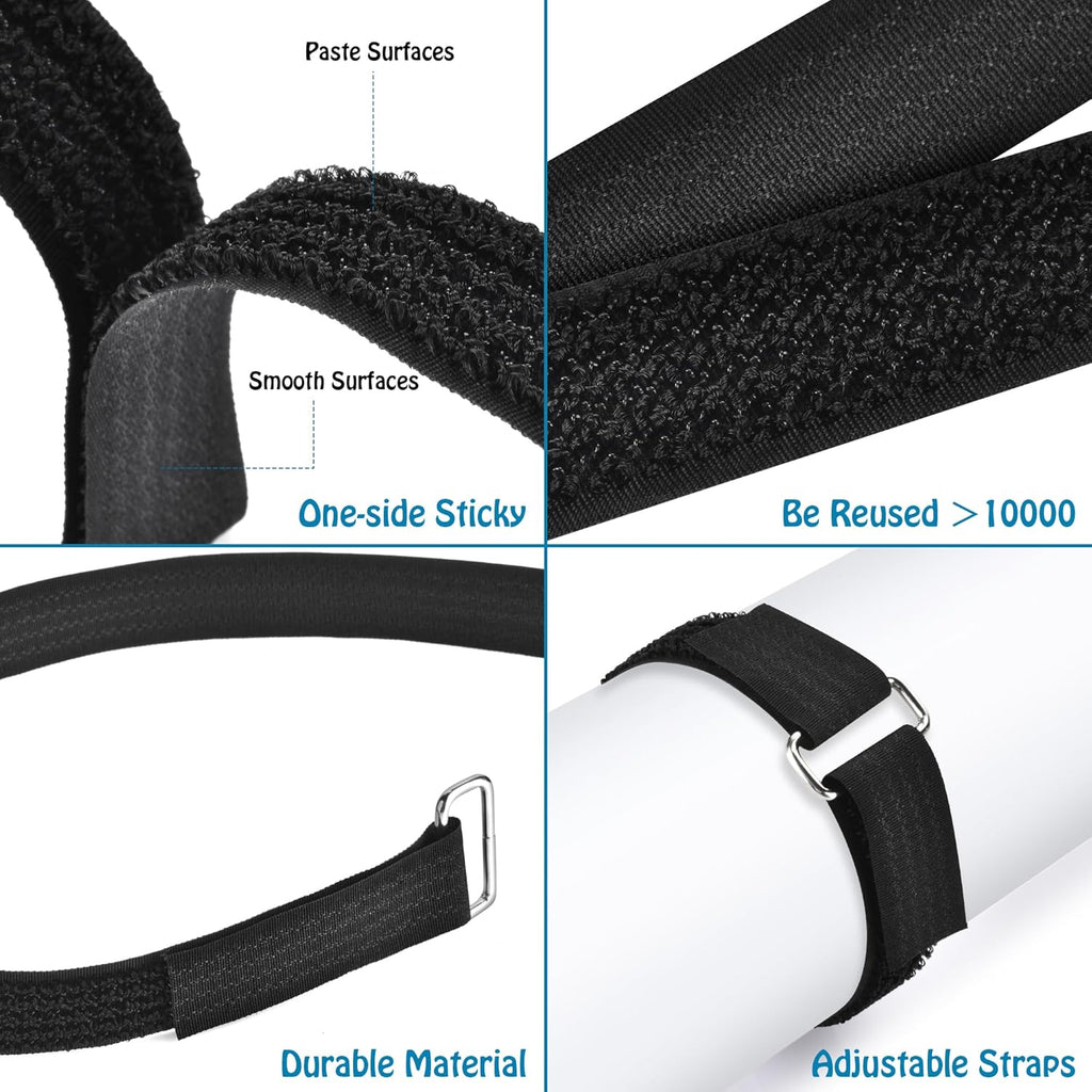 0.75" x39.4ft Hook and Loop Straps with 60 Buckles Adjustable Cut-to-Length Cable Ties - Reusable Nylon Fastening Tape Cable Straps for Storage or Organization (0.75in x 39.4ft)