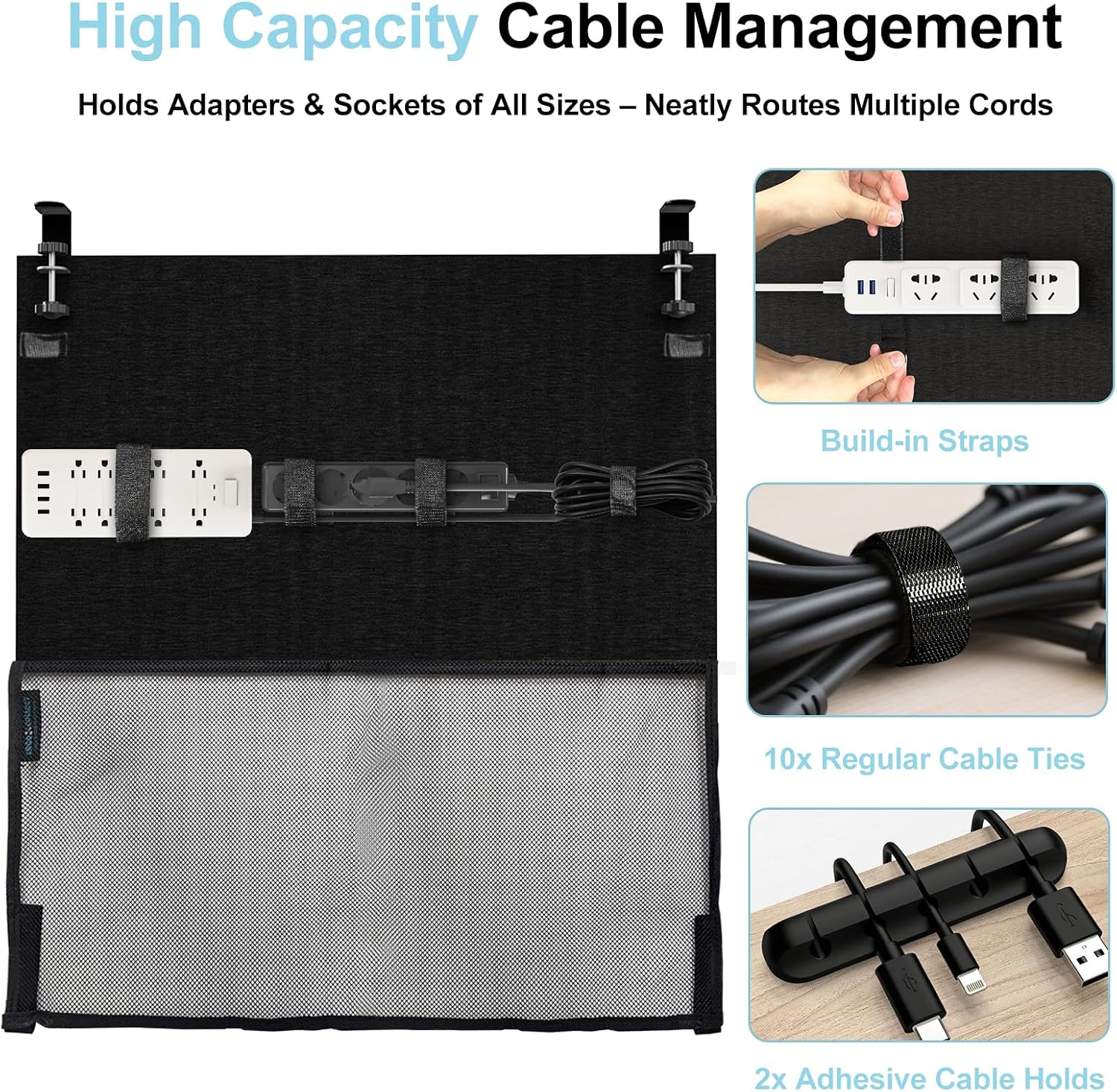 No Drill Under Desk Cable Management and Privacy Panel 2 in 1 | Modesty Panel with Cord Organizer |Felt Standing Desk Back Skirt for Office,Home(23.6")