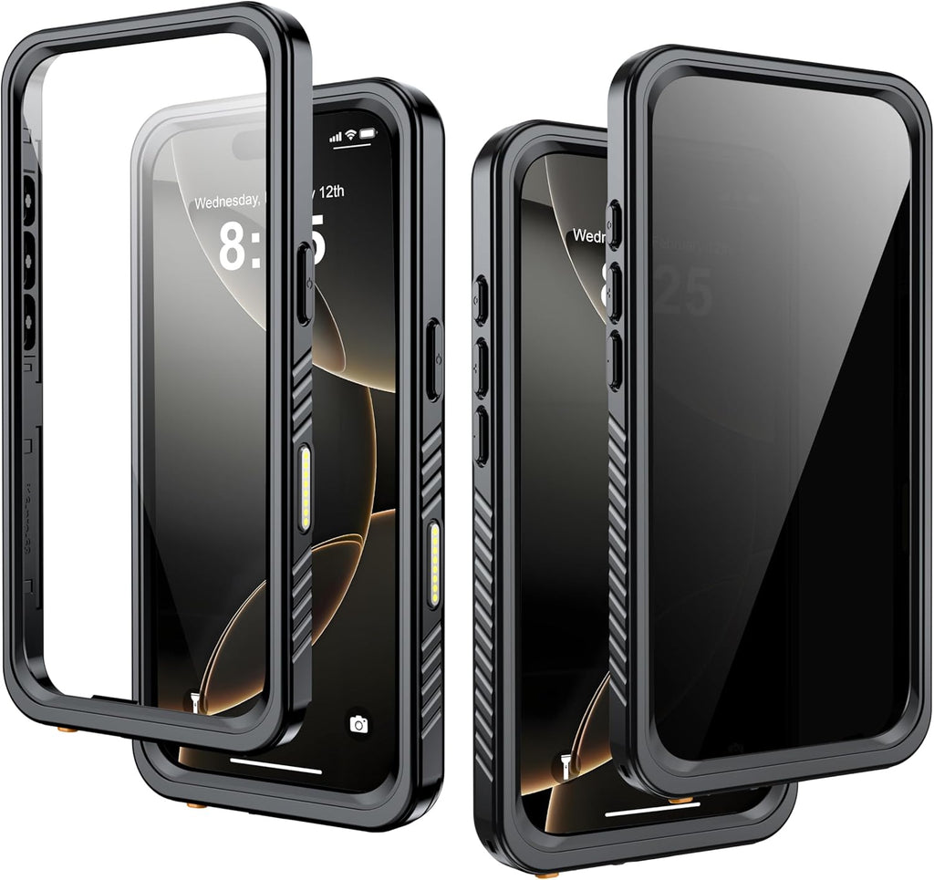for iPhone 16 Pro Case Waterproof, Built-in Privacy Screen & HD Screen Double Front Frame [IP68 Underwater] Shockproof Dustproof Full Body Protection iPhone 16 Pro Phone Case Black
