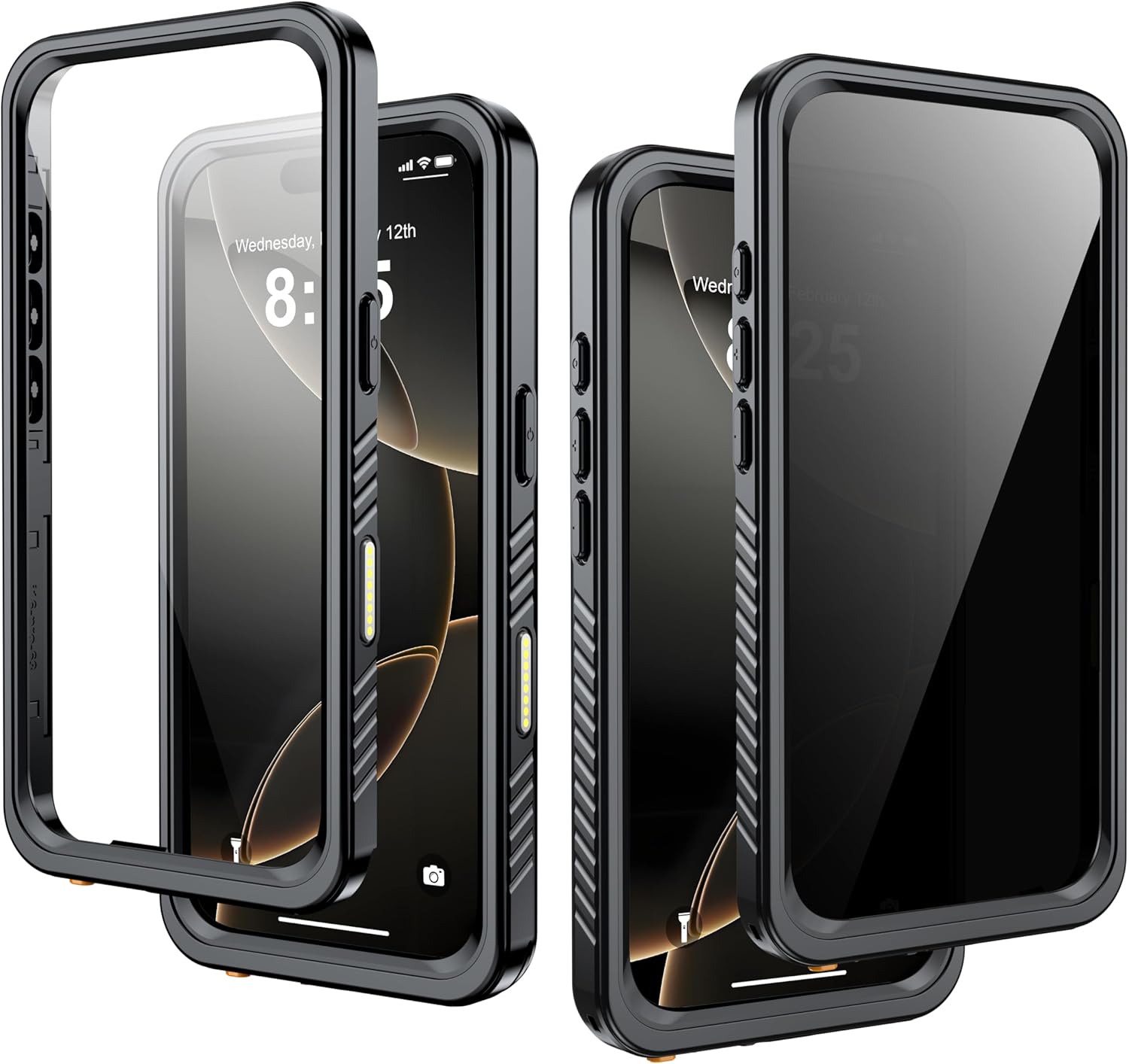 for iPhone 16 Pro Case Waterproof, Built-in Privacy Screen & HD Screen Double Front Frame [IP68 Underwater] Shockproof Dustproof Full Body Protection iPhone 16 Pro Phone Case Black
