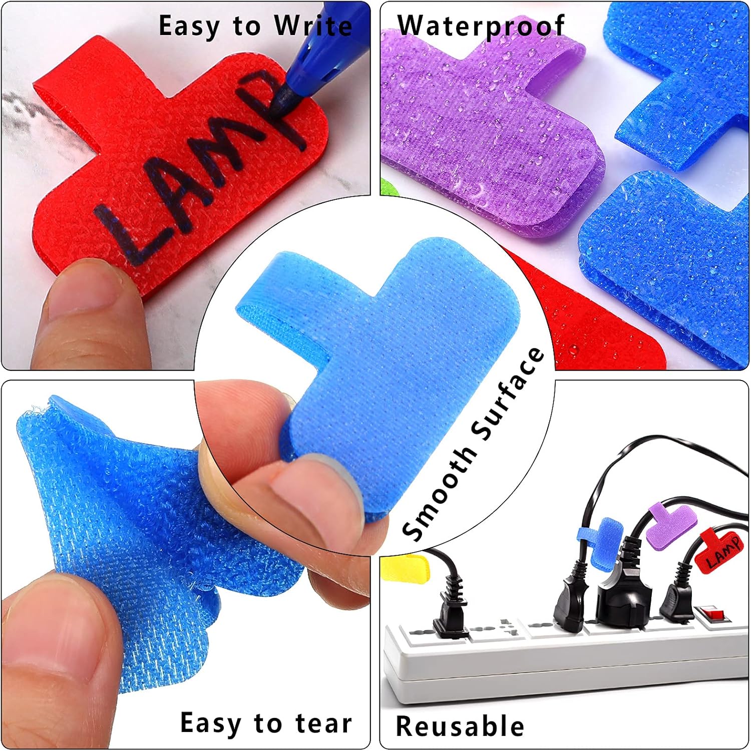 80 Pieces Self-Adhesive Cable Labels Multi-Color Cord Wire Labels, Nylon Writable Oval Tags, Hook and Loop Wire Tags for Cable Management, Computers and More