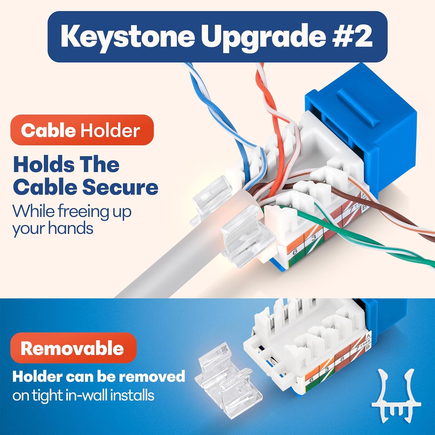 Everest 45° Angled RJ45 Cat6A Keystone Jacks 20-Pack in Blue - Slim Profile Female RJ45 Connectors - Cat 6A Keystone Jack - Compatible with 45° Angled Speed Termination Tool - 45Term (B0BL3GS7ZY)
