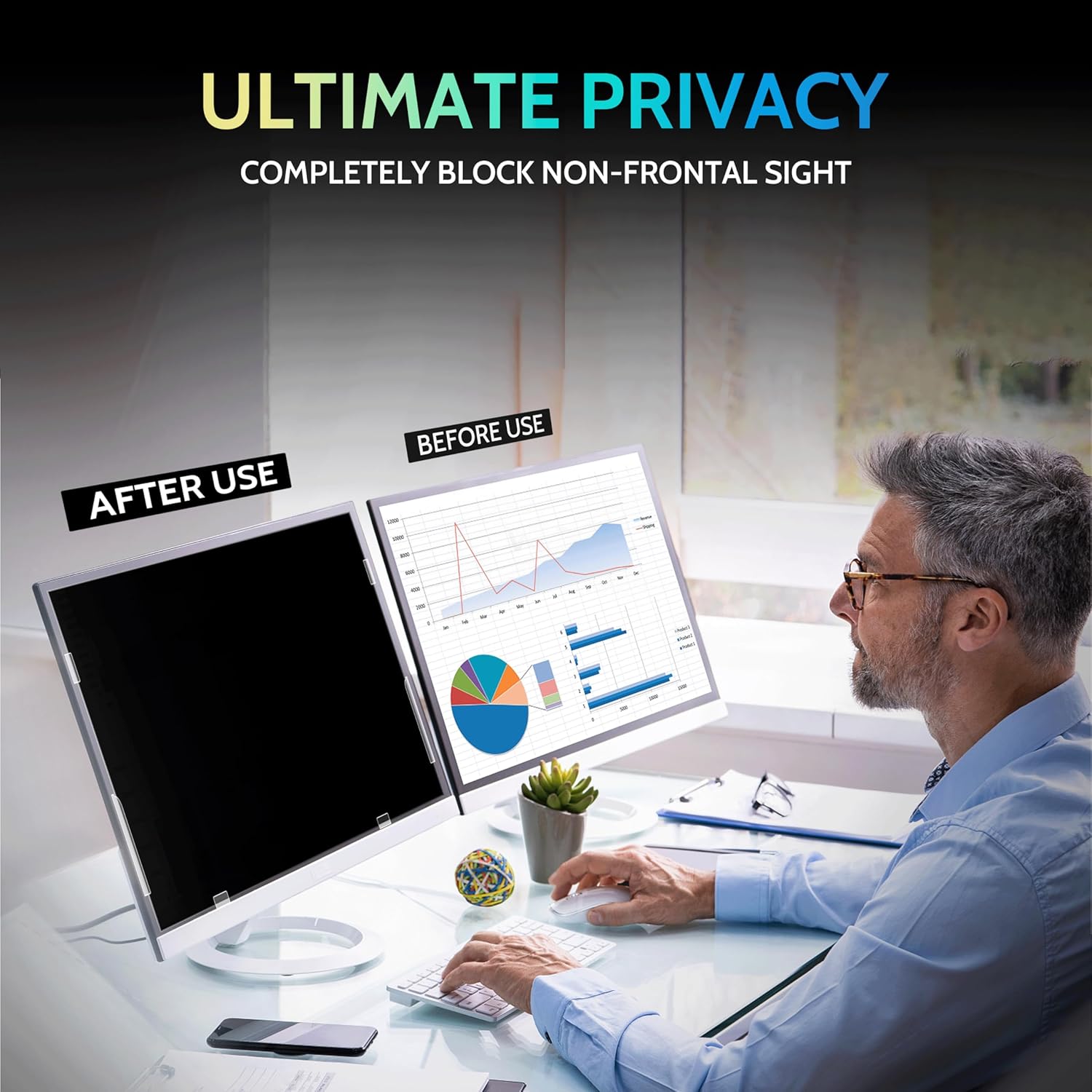 [2 Pack] 32 Inch Privacy Screen for Computer Monitor 16:9 Aspect Ratio, Eye Protection Anti Blue Light Glare Shield, 32inch Removable Black Blackout Anti Spy Desktop Security Private Filter