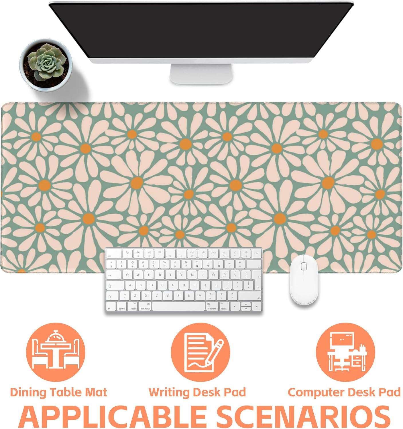Mouse Pad Large Boho with Daisy Flowers Non-Slip Gaming Desk Mat with Stitched Edge Laptop Keyboard Desk Pad for Work Home Gaming (35.4 x 15.7 Inches)