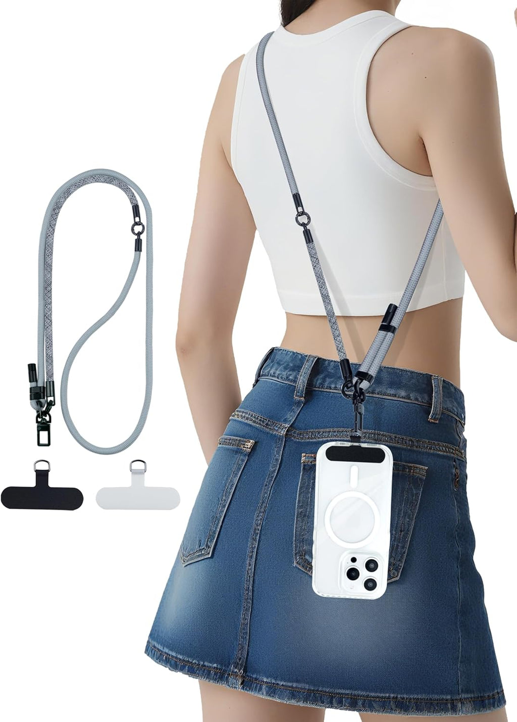 Phone Lanyard Crossbody, 3-in-1 Neck Strap& Wrist Strap, Adjustable Anti-Theft Lanyard with 2 Phone Tether Tabs, Universal Cell Phone Strap for iPhone& Android Case, Travel Essential, Grey