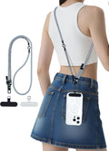 Phone Lanyard Crossbody, 3-in-1 Neck Strap& Wrist Strap, Adjustable Anti-Theft Lanyard with 2 Phone Tether Tabs, Universal Cell Phone Strap for iPhone& Android Case, Travel Essential, Grey
