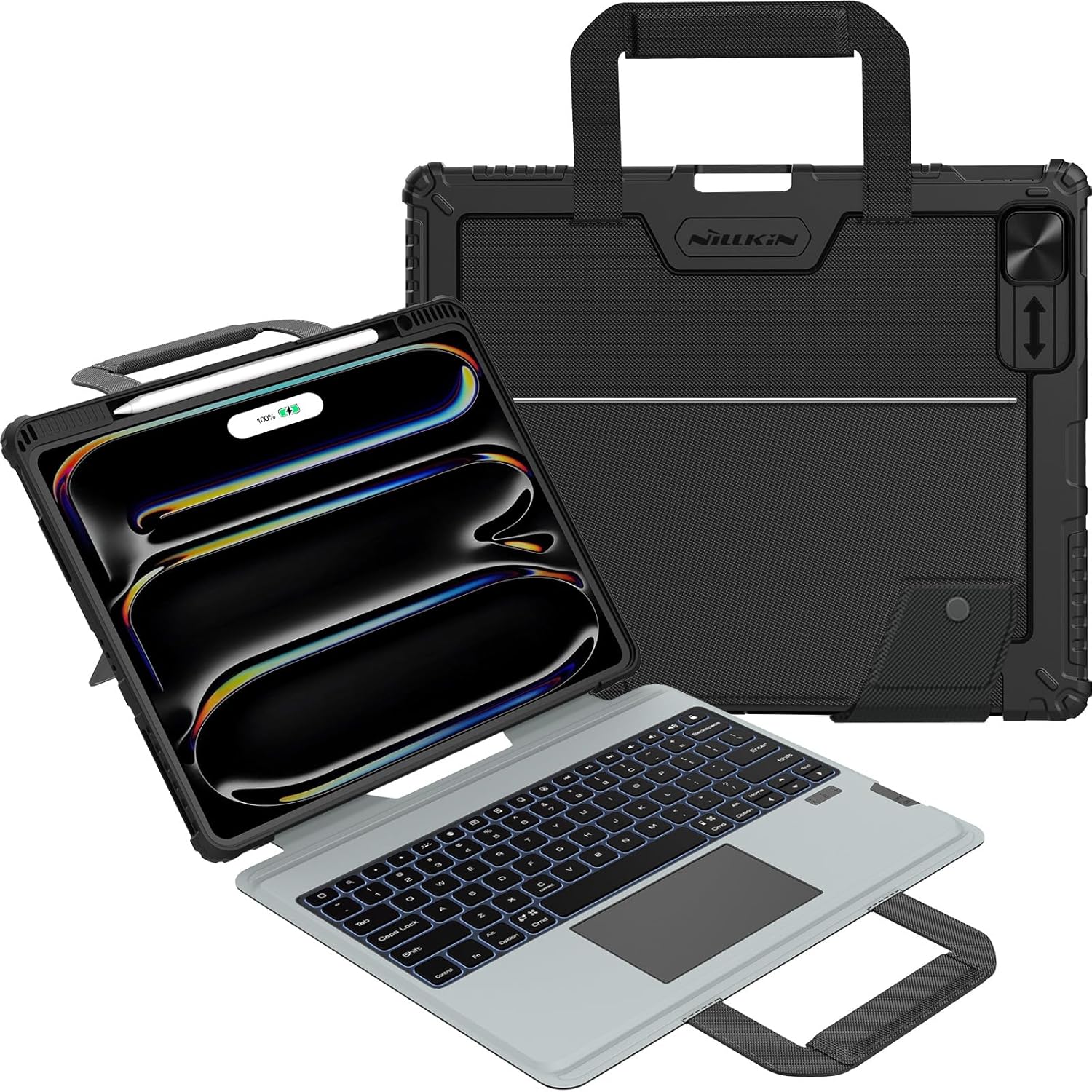 Nillkin Magic Keyboard Case for iPad Pro 13 inch M4 2024, Handheld Case for iPad Pro 13 inch 2024 with Keyboard, Pencil Holder, Large Trackpad, 7 Colors Backlit, Camera Protection, Black