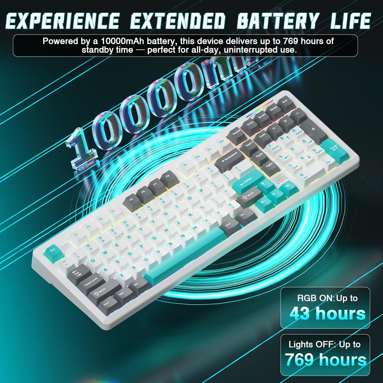 LINGBAO K98 Wireless Mechanical Gaming Keyboard, 10000mAh Battery Tri-Mode BT5.0/2.4GHz/USB-C, Gasket Custom Hot-Swappable Linear Switches Mechanical Keyboards, RGB Backlit Keyboard for PC Laptop