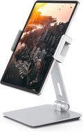 Maxonar Tablet Stand for Desk, 360° Adjustable Aluminum Alloy Swivel iPad Charging Tablet, iPad Pro Air Mini Tablet Holder for Bed Store POS Showcase Kitchen Office Drawing Desktop (6-13''), Silver