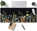 Cute Gaming Black Wild Flowers Desk Mat Mouse Pad Star Moon Floral Mousepad Large, XL Big Computer Keyboard and Mouse Mat Desk Pad Mat with Stitched Edge for Women Office Decor Deskmat 31.5x11.8 in