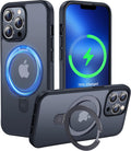 CASEKOO Designed for iPhone 16 Pro Case with Magnetic Invisible Stand [Military Drop Protection] [Compatible with MagSafe] Shockproof Translucent Matte Slim Phone Cover 6.1", Black