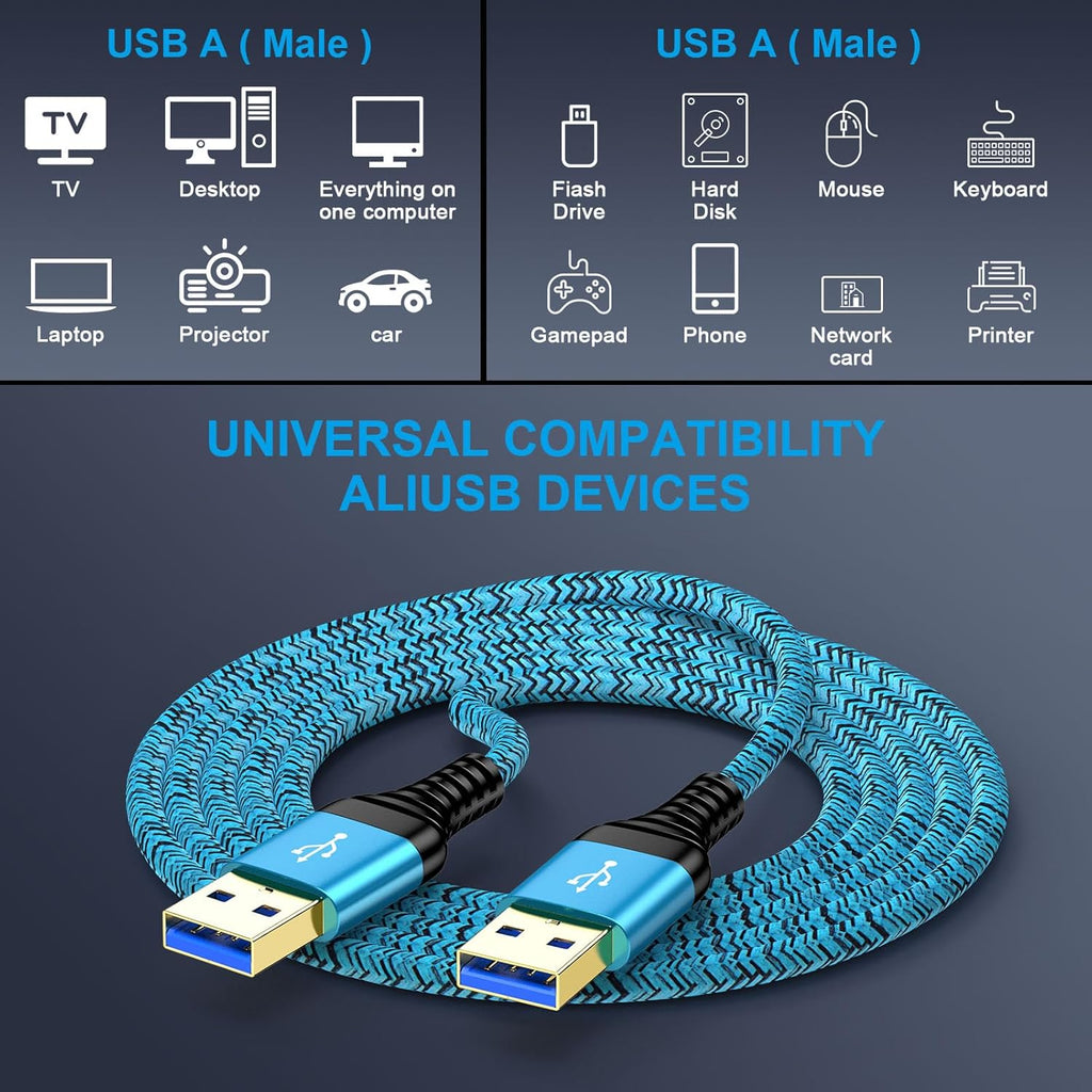 USB to USB Cable 10 FT, 2Pack Extra Long USB3.0 Male to Male Type A to A Double Side USBCord for Data Transfer,Hard Drive Enclosures,Computer PC Cooling Pad/Fan,Laptop Cooler,DVD Player,TV,Hub,Printer