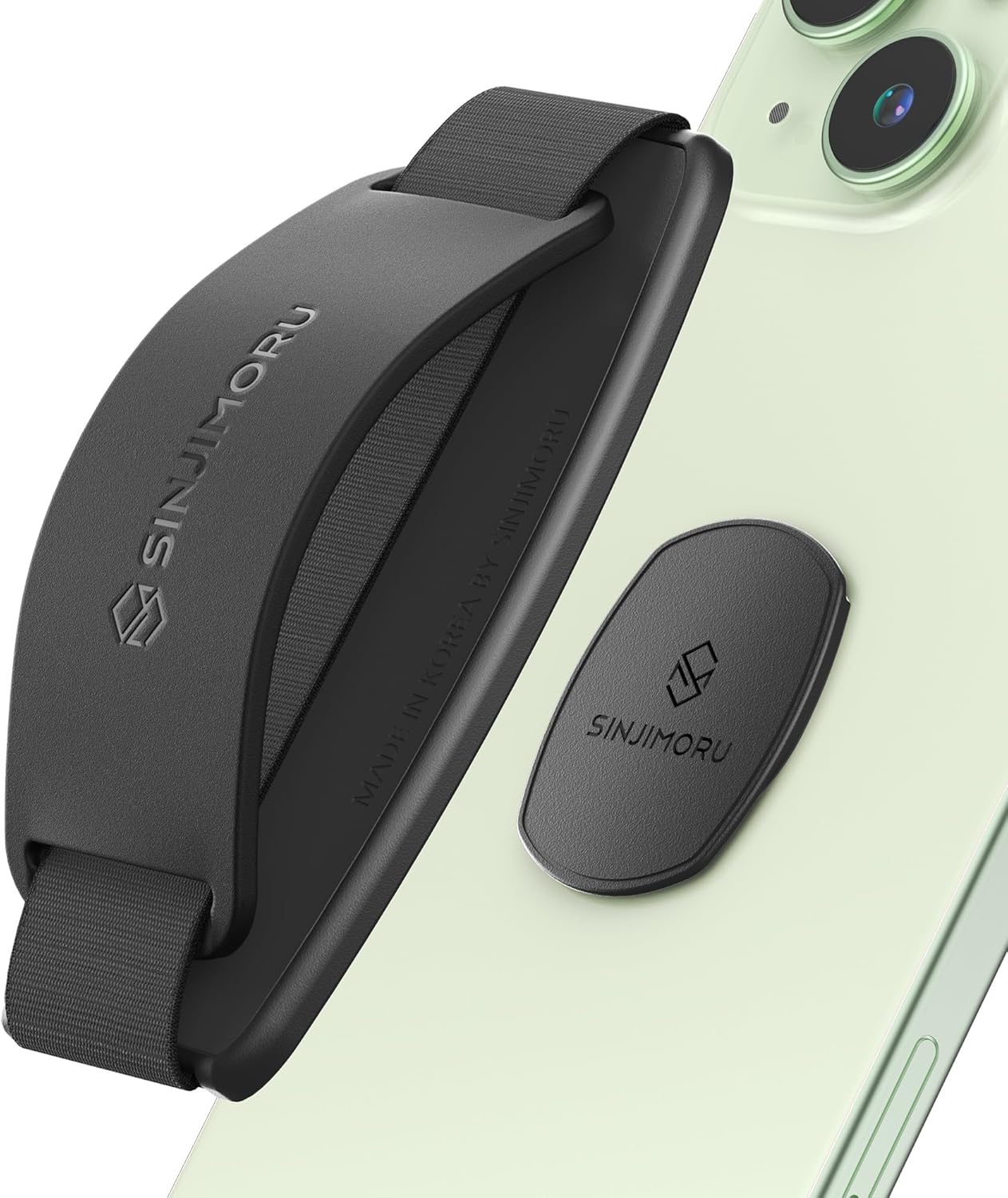 Sinjimoru Detachable Phone Grip Kickstand for Wireless Charging Compatible Phone Finger Holder for iPhone & Smartphones. Sinji Mount S-Grip Black