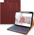 DTTO for iPad 11th (A16)/ 10th Generation Case with Keyboard (2025/2022), 7 Colors Backlit Wireless Detachable Keyboard Leather Folio Cover with Pencil Holder & Pocket, Burgundy Red