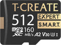 TEAMGROUP T-Create S.M.A.R.T A2 512GB Micro SDXC U3 V30 4K R/W Speed up to 160/150 MB/s High Speed Flash Memory Card for Creators, Compatible with GoPro, Insta360 TTCS512GIA2V3003