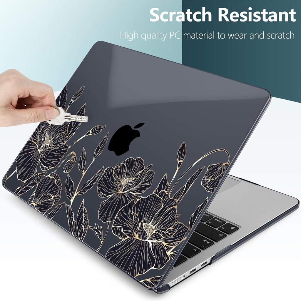 TWOLSKOO Compatible with M4 MacBook Air 13.6 inch Case 2025-2022 Release M4 A3240 M3 A3113 M2 A2681, Plastic Hard Shell & Keyboard Cover & Type C Adapter & Screen Protector, Abstract Floral