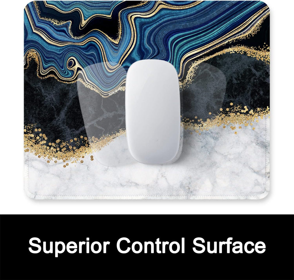 ITNRSIIET Mouse Pad with Stitched Edge Premium Textured Smooth Precise Operation Waterproof Washable Non-Slip Rubber Base Desktop Protection Mat, 10.2×8.3×0.12 inches, Abstract Art Marble