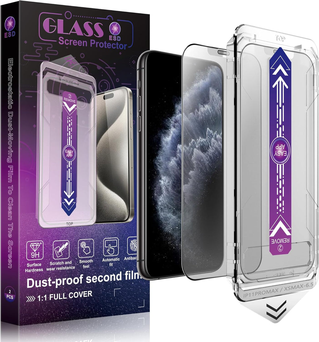 2 Pack Matte Screen Protector for iPhone 11 Pro Max and iPhon XS MAX 6.5-Inch Auto Dust Removal, No Bubbles, Tempered Glass Film, Easy Installation