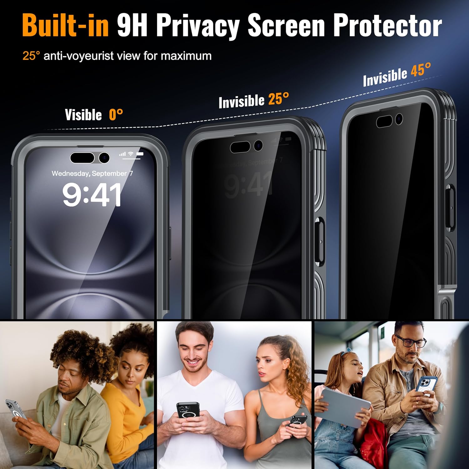 360° Protection Magnetic for iPhone 16 Case Built-in 9H Privacy Screen Protector & Metal Stand[Fit for Magsafe][Anti-Spy][Lens Protector] Heavy Duty Shockproof Phone Case for iPhone 16(Black)