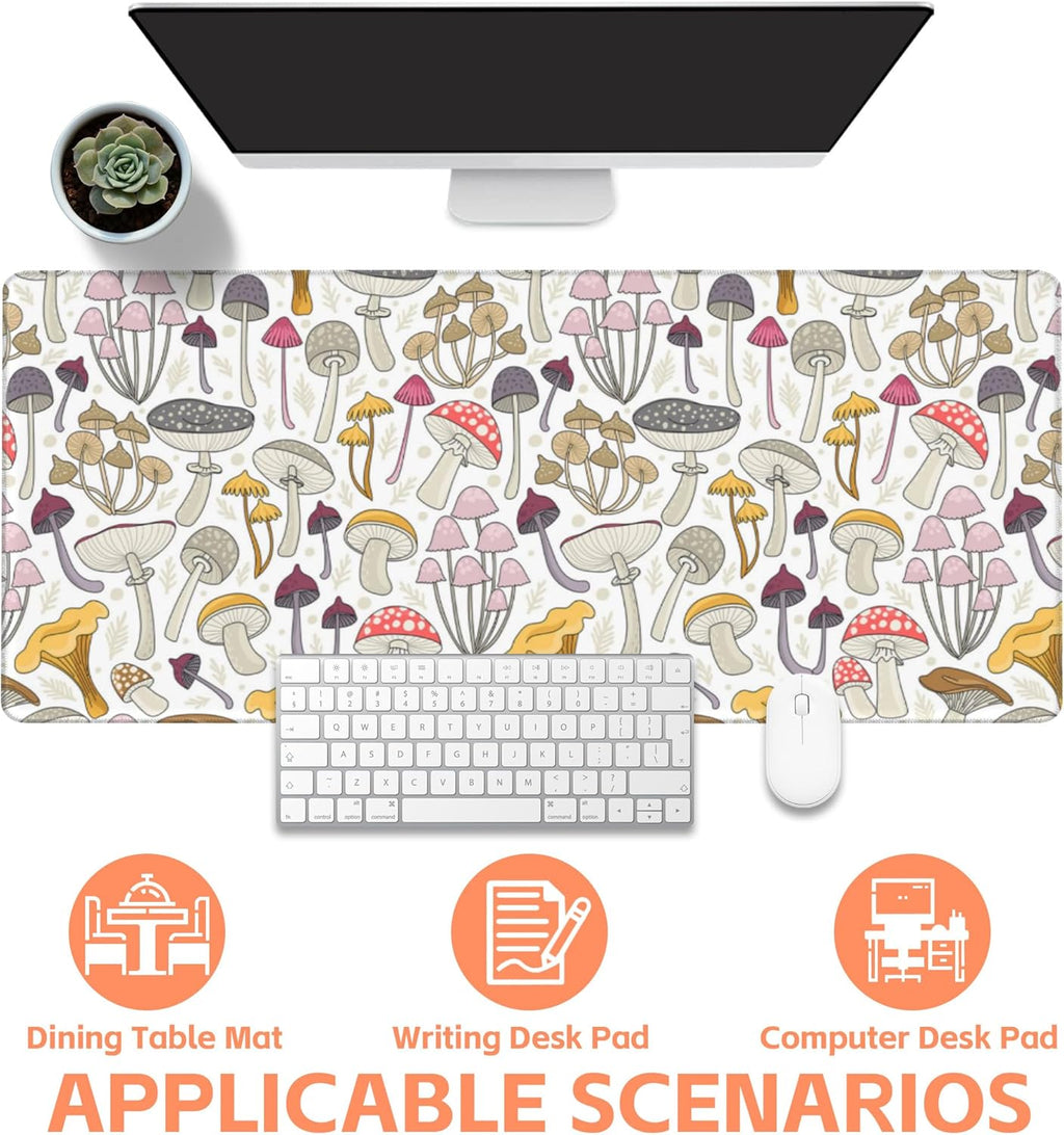 Mouse Pad Large Colorful Mushrooms Non-Slip Gaming Desk Mat with Stitched Edge Laptop Keyboard Desk Pad for Work Home Gaming (35.4 x 15.7 Inches)