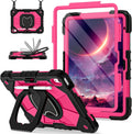 Case for iPad (A16) 11th Generation 11 Inch (2025) / iPad 10th Generation Case 10.9 Inch (2022) with 360° Rotating Stand Screen Protector Pen Holder Shoulder Strap, Black Pink