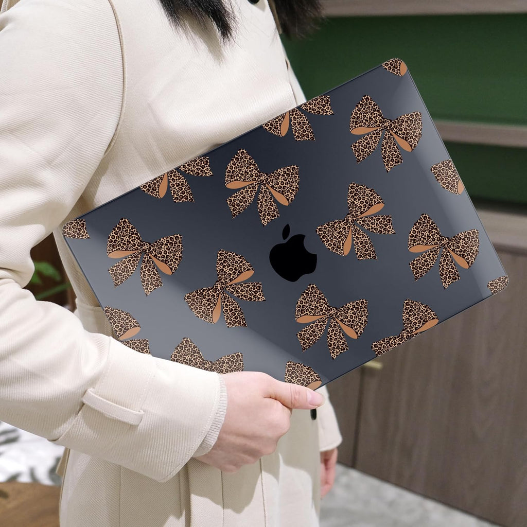 MEEgoodo Case for MacBook Pro 13 inch Case 2022 2021 2020 New A2338 M2/M1 A2251 A2289, Laptop Hard Shell with Keyboard & Camera Cover Compatible with 13 inch MacBook Pro, Leopard Print Bows