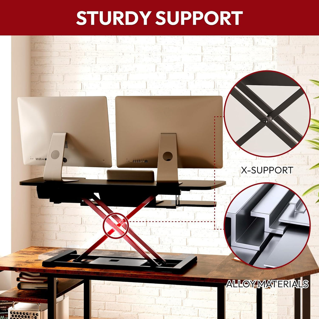 SANODESK 40" Electric Standing Desk Converter， Height Adjustable Riser for Office Home,Dual Monitor and Laptop Workstation with Large Keyboard Tray,Black Color