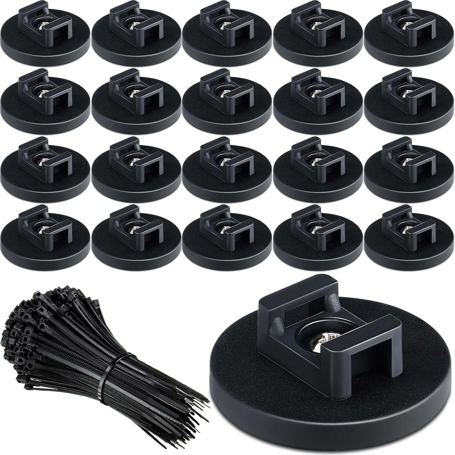 Yookeer 120 Pieces Magnetic Zip Tie Mount Multipurpose Cable Holder Magnets Magnetic Wire Management Bases with Heavy Duty Zip, Mount Nylon Cable Ties in Total (43 mm)