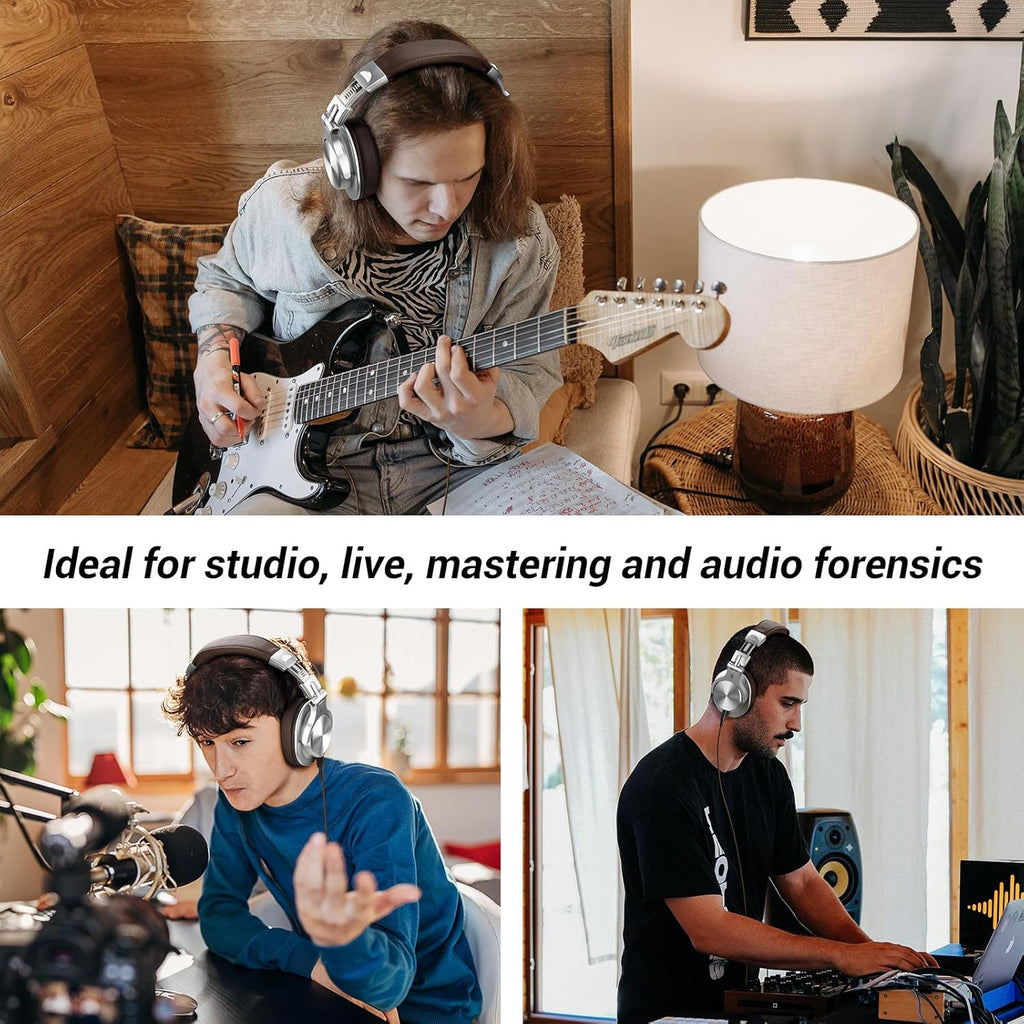 OneOdio A70 Bluetooth Over Ear Headphones, Wireless Headphones w/ 72H Playtime, Hi-Res, 3.5mm/6.35mm Wired Audio Jack for Studio Monitor & Mixing DJ E-Guitar AMP, Computer Laptop PC Tablet - Silver
