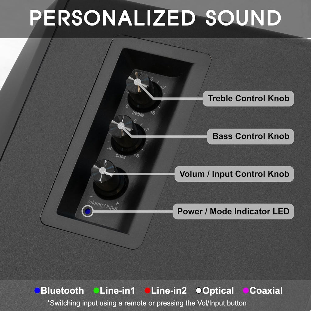 Prosonic BT30(2023 Version) Active Powered Bluetooth Bookshelf Speakers, Studio Monitor, Home Theater, Turntable with Optical Input, Coaxial Input, 2X RCA Aux Line Input, 80 Watts, (Black)