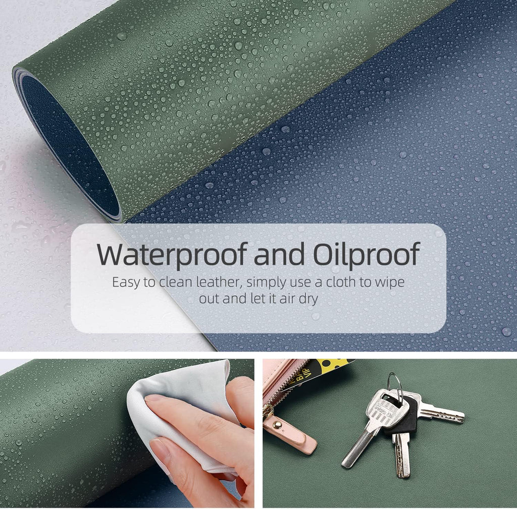 YSAGi Office Desk Pad, Desk Mat, 23.6" x 13.7" Ultra Thin Waterproof PU Leather Desk Blotter, Laptop Desk Pad Protector for Keyboard, Desk Writing Pad for Office and Home (Dark Green+Dark Blue)