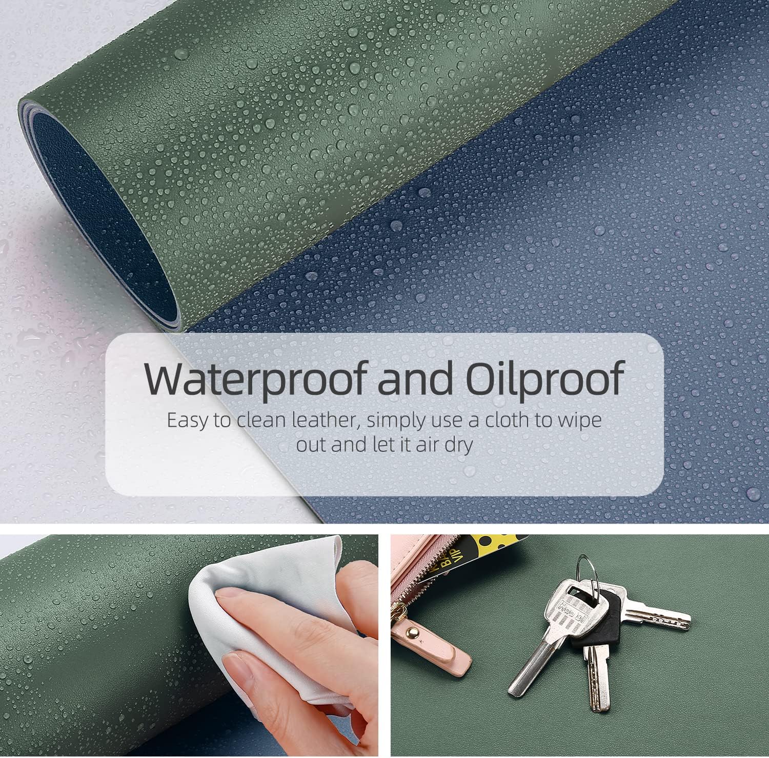 YSAGi Office Desk Pad, Desk Mat, 23.6" x 13.7" Ultra Thin Waterproof PU Leather Desk Blotter, Laptop Desk Pad Protector for Keyboard, Desk Writing Pad for Office and Home (Dark Green+Dark Blue)