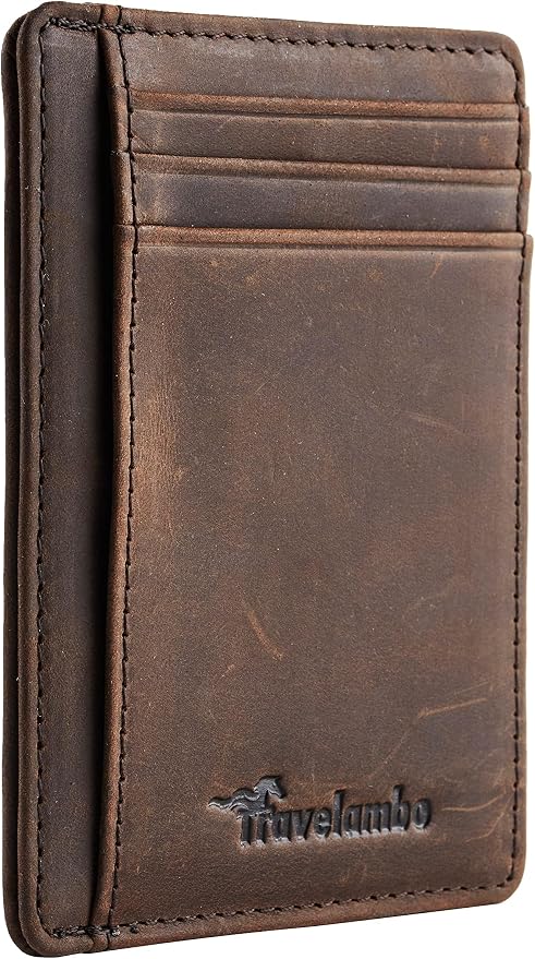 Travelambo Slim Wallet Front Pocket Minimalist Leather RFID Blocking Medium Size by Travelambo