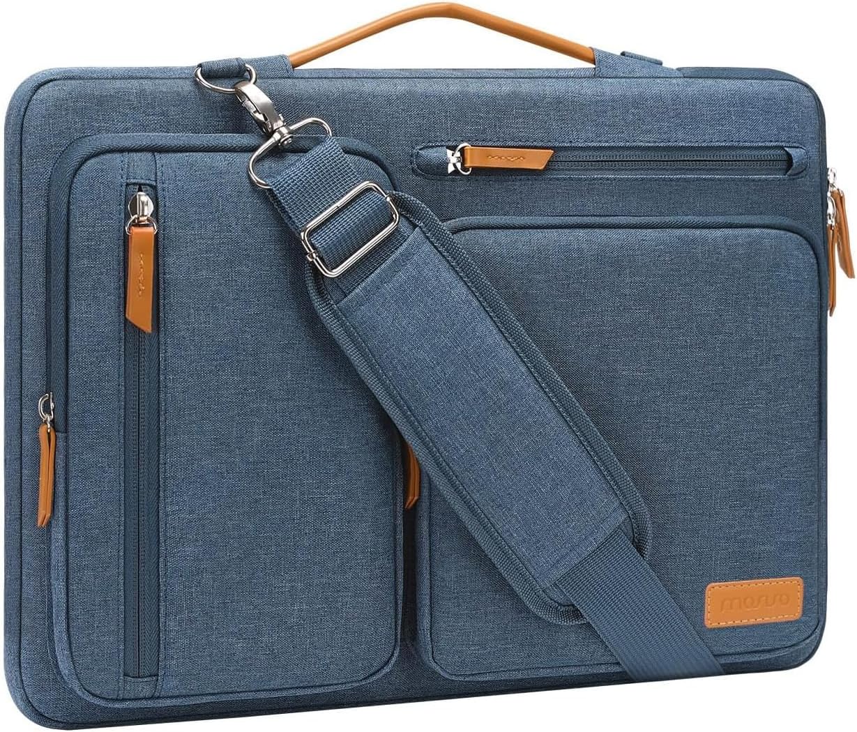 MOSISO 360 Protective Laptop Shoulder Bag,15 inch Computer Bag Compatible with MacBook Air M4 M3 M2/Pro A1990 A1707, Dell XPS Plus,Side Open Messenger Bag with 4 Zipper Pockets&Handle, Haze Blue
