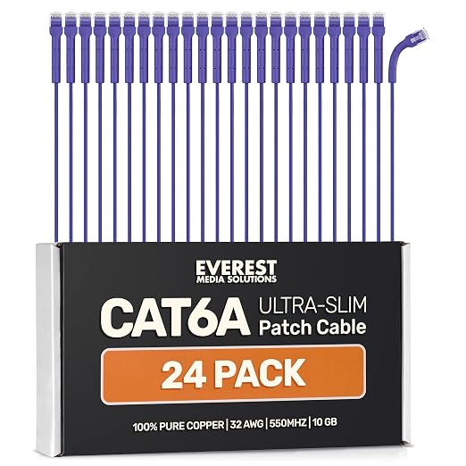 Everest Ultra Slim Cat6a Ethernet Patch Cables 1ft Purple by EverestMediaSolutions