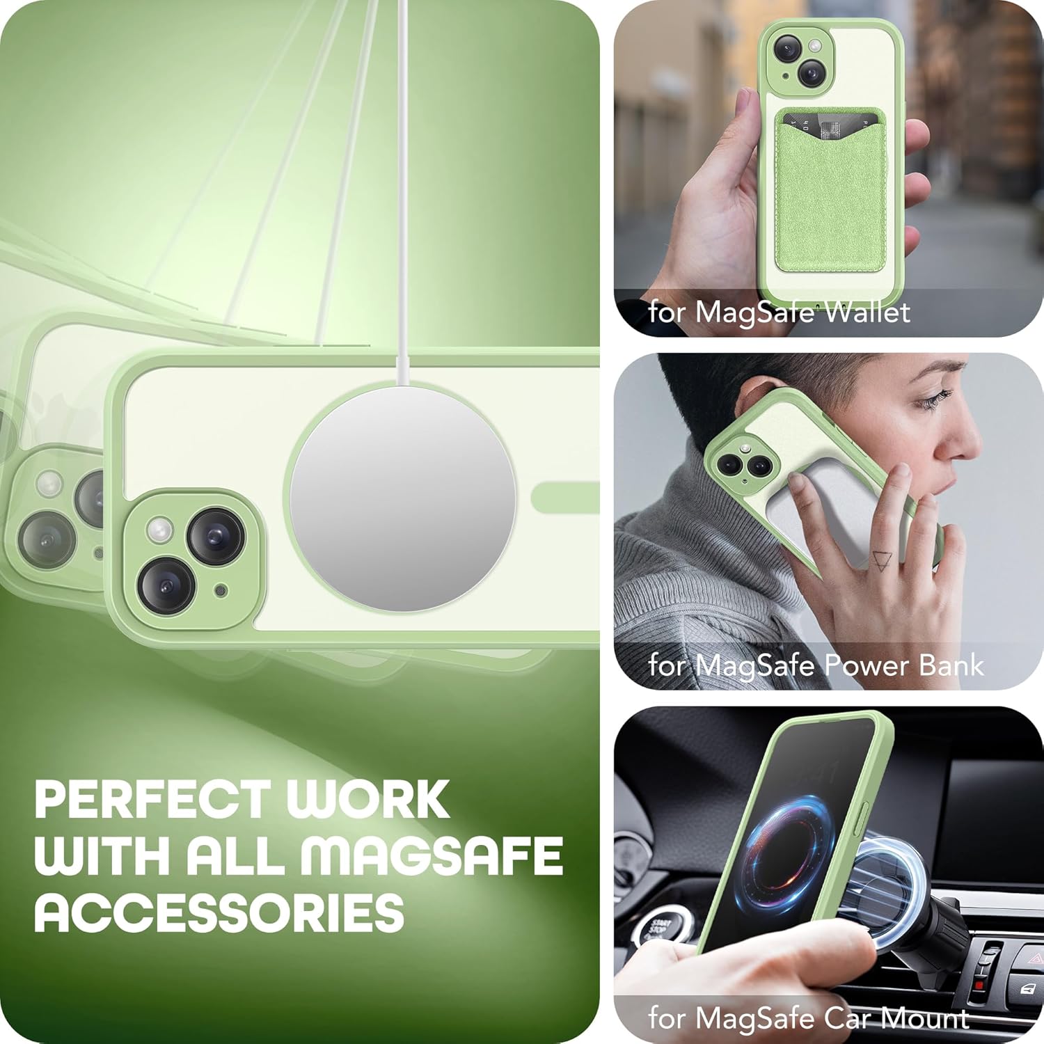 Magnetic for iPhone 15 Plus Case, Compatible with MagSafe, Built-in Privacy Screen Protector and Camera Protection, Anti Spy Full Body Dustproof Shockproof Hard Phone Case 6.7", Mint Green